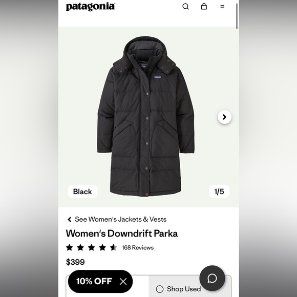 Patagonia Women's Downdrift Parka Black Sz Medium - Picture 1 of 10